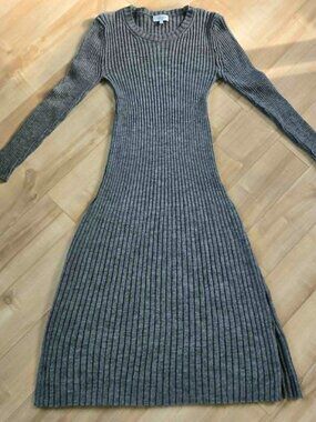 COCOGIÓ Made in Italy Ribbed Knit Midi Dress Gray Wool Blend Fit & Flare Sz S
